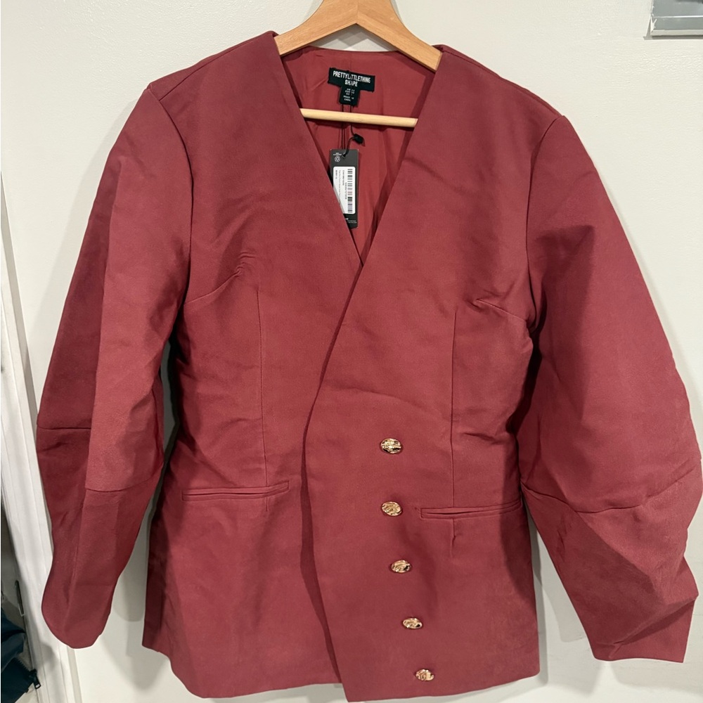 PrettyLittleThing Burgundy Blazer with Gold Buttons